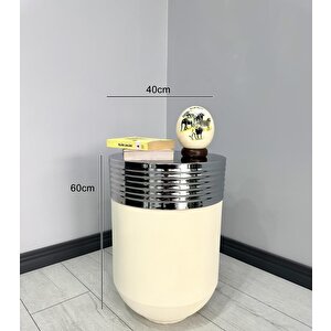Elegant Dekoratif Krom Darbuka Krem Sehpa 60cm Elgnt60krmsehb