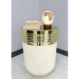 Elegant Dekoratif Gold Darbuka Krem Sehpa 60cm