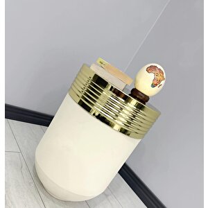 Elegant Dekoratif Gold Darbuka Krem Sehpa 60cm