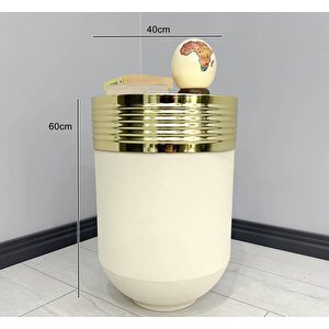 Elegant Dekoratif Gold Darbuka Krem Sehpa 60cm
