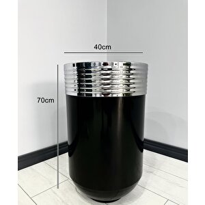 Elegant Dekoratif Krom Darbuka Parlak Siyah Saksı 70cm