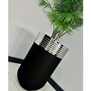 Elegant Dekoratif Krom Darbuka Siyah Saksı 70cm