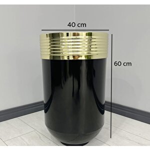 Elegant Dekoratif Gold Darbuka Parlak Siyah Saksı 60cm