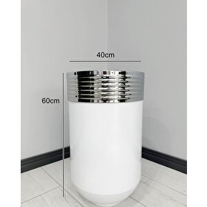 Elegant Dekoratif Krom Darbuka Parlak Beyaz Saksı 60cm