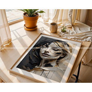 Altın Dokunuşlu Modern Portre Temalı 3'lü Ahşap Çerçeveli Tablo Seti-30x42