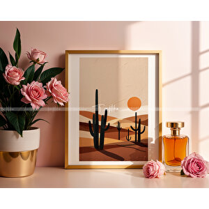 Çöl Ve Kaktüs Temalı 3'lü Ahşap Çerçeveli Tablo Seti-21x30