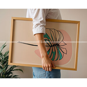 Floral Çizgisel Çiçek Sanat 3'lü Ahşap Çerçeveli Tablo Seti - 21x30
