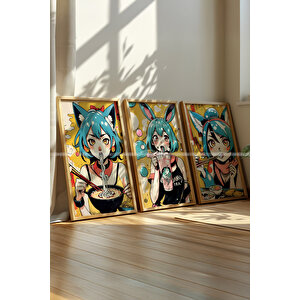 Pop Art Anime Tarzı 3'lü Ahşap Çerçeveli Tablo Seti 21x30