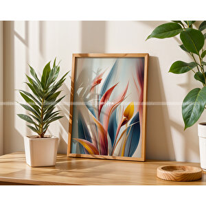 Soyut Pastel Çiçek Desenli 3'lü Ahşap Çerçeveli Tablo Seti - 30x42