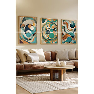 Geometrik Soyut 3'lü Ahşap Çerçeveli Tablo Seti - 30x42