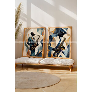 Saksafon Temalı Ahşap Çerçeveli 2'li Tablo Seti-21x30