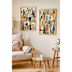 Minimalist Kedi Tasarımlı 2'li Ahşap Çerçeveli Tablo Seti-21x30