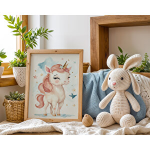 Bebek Ve Çocuk Odası Unicorn Ve Ejderha Tema Ahşap Çerçeveli 3'lü Tablo Seti