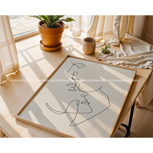 Minimal Çizgisel Sanat 3'lü Ahşap Çerçeveli Tablo Seti-2