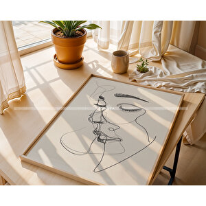 Minimal Çizgisel Sanat 3'lü Ahşap Çerçeveli Tablo Seti-2