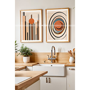 Modern Geometrik Çizgiler Ahşap Çerçeveli 2'li Tablo Seti-30x42