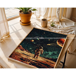 Uzay Temalı Astronot 2'li Ahşap Çerçeveli Tablo Seti 30x42