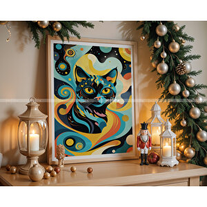 Sanatsal Kedi Temalı 2'li Ahşap Çerçeveli Tablo Seti-30x42