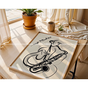 Soyut Saksafon Çalan Figürler 2'li Minimalist Ahşap Tablo Seti-21x30