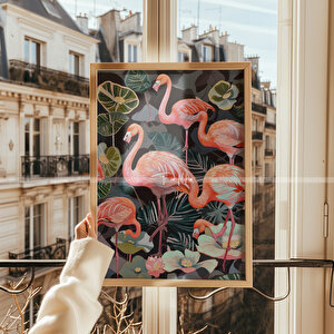 Retro Flamingo Ve Zürafa 2'li Çerçeveli Ahşap Tablo Seti-30x42