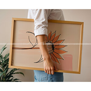 Floral Çizgisel Çiçek Sanat 3'lü Ahşap Çerçeveli Tablo Seti-30x42
