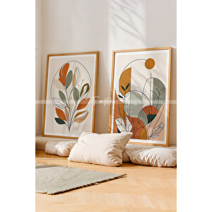 Minimalist Doğa Çizimleri 2'li Ahşap Çerçeveli Tablo Seti-21x30