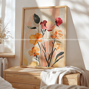 Pastel Çiçekler 3 Parçalı Ahşap Çerçeveli Tablo Seti-2