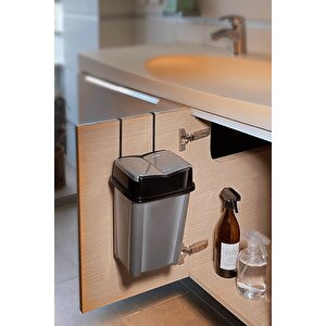 Askılı Asılabilir Tezgah Altı Pratik Kapak Çöp Kovası 5 Litre Gri