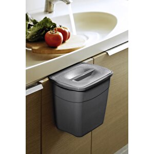 Pratik Askılı Kapaklı Tezgah Altı Çöp Kovası 5 Litre - Kaydırmalı, Gri Asılabilir Mr-242