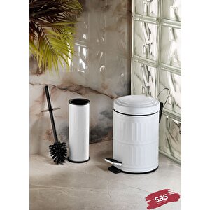 Pedallı Çöp Kovası Tuvalet Wc Fırçası Banyo Çöp Kovası 2'li Banyo Seti 5 Litre Beyaz Vintage