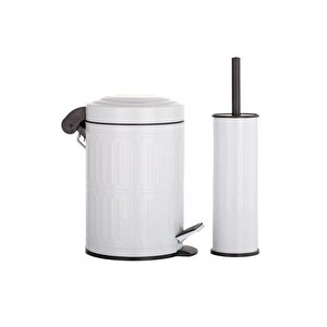 Pedallı Çöp Kovası Tuvalet Wc Fırçası Banyo Çöp Kovası 2'li Banyo Seti 5 Litre Beyaz Vintage