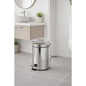 Krom 3 Lt Pedallı Metal Banyo, Tuvalet, Mutfak Ve Ofis Çöp Kovası Titan 7003