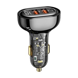 Usams Us-cc159 80w (type-c+usb) Üç Bağlantı Noktalı Hızlı Araç Şarj Soketi-siyah