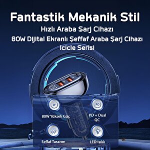 Usams Us-cc159 80w (type-c+usb) Üç Bağlantı Noktalı Hızlı Araç Şarj Soketi-siyah