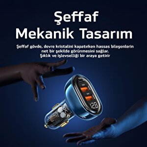 Usams Us-cc159 80w (type-c+usb) Üç Bağlantı Noktalı Hızlı Araç Şarj Soketi-siyah