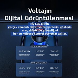 Usams Us-cc159 80w (type-c+usb) Üç Bağlantı Noktalı Hızlı Araç Şarj Soketi-mavi