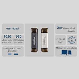 Transcend Ts2tesd310c 2tb Usb/type-c 10gbps Taşınabilir Harici Ssd - Siyah