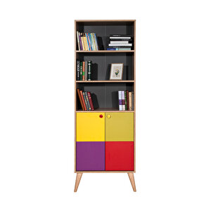 Rainbow Genç Odası 10 Raflı 5 Kapaklı Kitaplık Sonoma / Karşık Renk 67x185x30 Cm