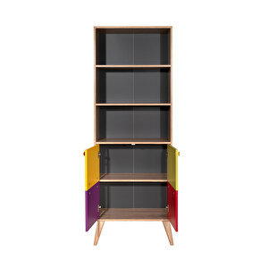 Rainbow Genç Odası 10 Raflı 5 Kapaklı Kitaplık Sonoma / Karşık Renk 67x185x30 Cm