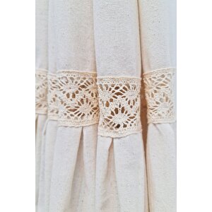 Naturel Fırfırlı Dantelli Perde Vintage