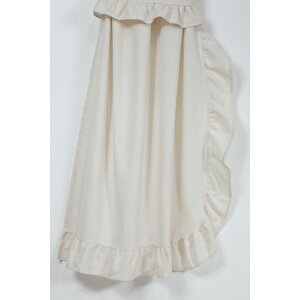 Naturel Pamuk Keten Dikey Fırfırlı Perde Vintage Çift Kanat