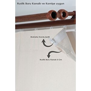 Naturel Pamuk Keten Dikey Fırfırlı Perde Vintage Çift Kanat