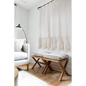 Naturel Fırfırlı Perde Kornişli Vintage 240x185 Cm 240x185 cm