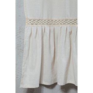 Naturel Fırfırlı Dantelli Perde Vintage