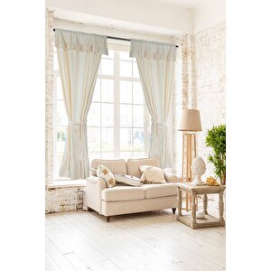 Naturel Fırfırlı Perde Farbalı Vintage Çift Kanat Krem 120x185 cm