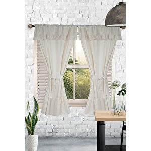 Naturel Fırfırlı Perde Farbalı Vintage Çift Kanat Krem