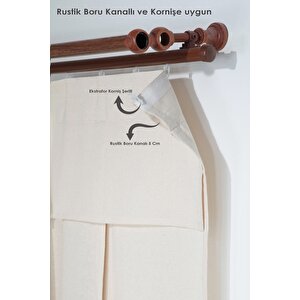 Naturel Fırfırlı Perde Farbalı Vintage Çift Kanat Krem