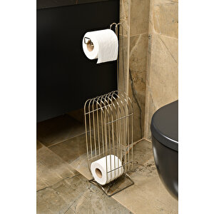 Parlak Silver Yedekli Wc Tuvalet Kağıtlığı Rulo Standı Banyo Organizer Dispenser Paslanmaz Metal