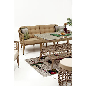 Linda Rattan Bahçe Balkon Oturma Grubu (3 1 1 Masa 2 Puf) Salıncak