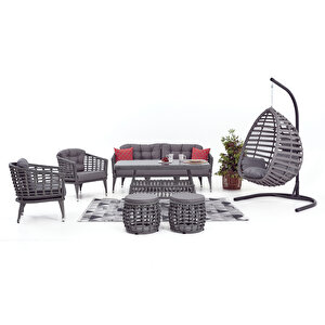 Linda Rattan Bahçe Balkon Oturma Grubu (3+1+1+masa+2 Puf) +salincak